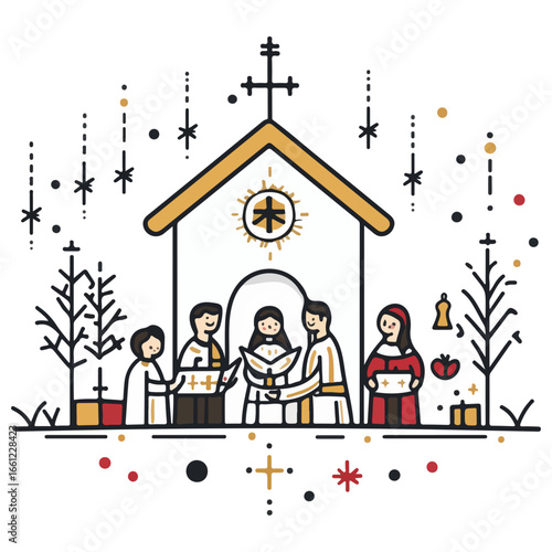 mass, christmas, festival, religion, vector, transparent background, church, winter, chapel, culture, faith, people, god, nativity, religious, season, celebration, xmas, december