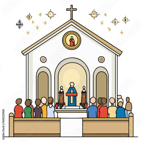 mass, christmas, festival, religion, vector, transparent background, church, winter, chapel, culture, faith, people, god, nativity, religious, season, celebration, xmas, december
