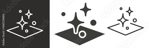 flat and linear set icons, easy clean icon, cleaning surface, shine, simple symbols on white and black background - editable stroke vector illustration