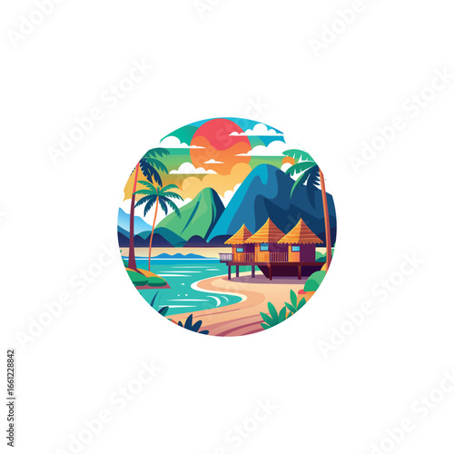 tropical beach resort illustration overwater bung 
