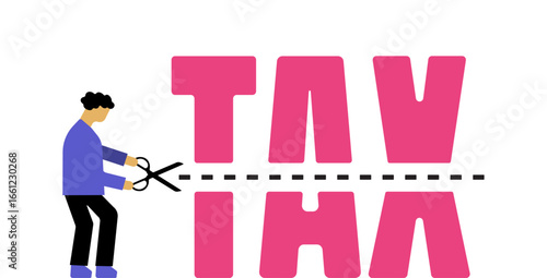 Cut taxes wtih scissors and reduce money illlustration