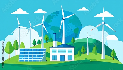 Sustainable energy landscape illustration