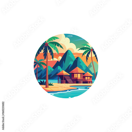 tropical beach resort illustration overwater bung 