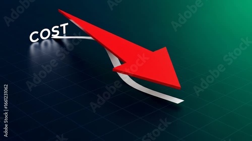 Depreciating Financial Chart Showing Falling Cost with Downward Arrow in Business Presentation