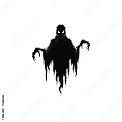 Spooky ghost isolated on white background, a scary halloween horror monster spirit phantom in the dark of night, a creepy and evil death figure
