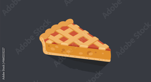 A single slice of freshly baked pie with a golden lattice crust, shown as a flat vector illustration on a dark background.