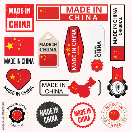 Made in China logo and label bundle - Badges, Product stamps, stickers and tag designs.