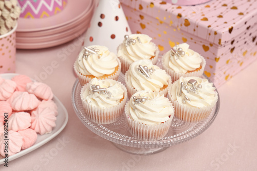 Dessert stand with tasty wh...