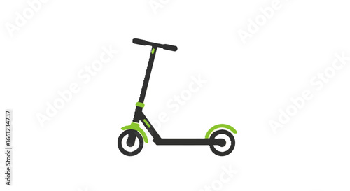 Black and Green Kick Scooter Illustration on White.