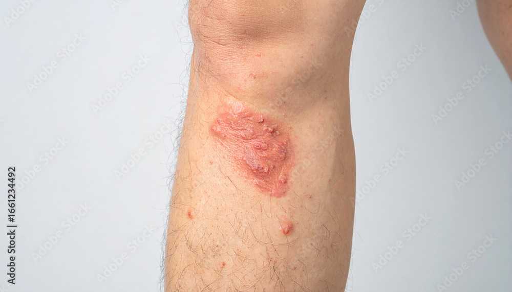 Fototapeta premium Close-up of a Skin Condition on a Leg Psoriasis or Eczema