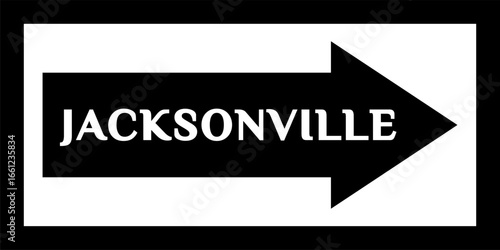 'JACKSONVILLE' street sign, downtown. Arrow and banner with the name of the city. City arrow banner, Vector black web icon, city center. Sign with the name of the capital city of the United States.