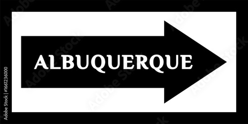 'ALBUQUERQUE' street sign, city center. Sign with the name of the capital city of the United States. City arrow banner, downtown, road sign. Arrow and banner with the name of the city.