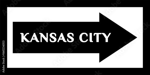 'KANSAS CITY' street sign, city center. Sign with the name of the capital city of the United States. City arrow banner, downtown, road sign. Arrow and banner with the name of the city.