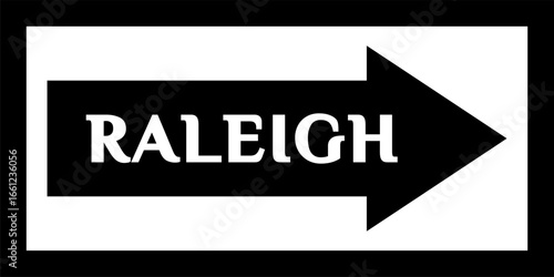 'RALEIGH' street sign, downtown, road sign. Arrow and banner with the name of the city. City arrow banner, Vector black web icon, Vector black web button, Web design template, city center.
