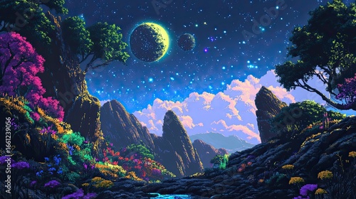 ultravivid outerspace with magic sparkling a pixel oil painting 