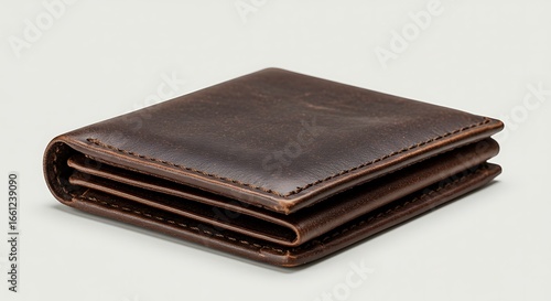Elegant Brown Leather Wallet with Stitching Detail on a White Background