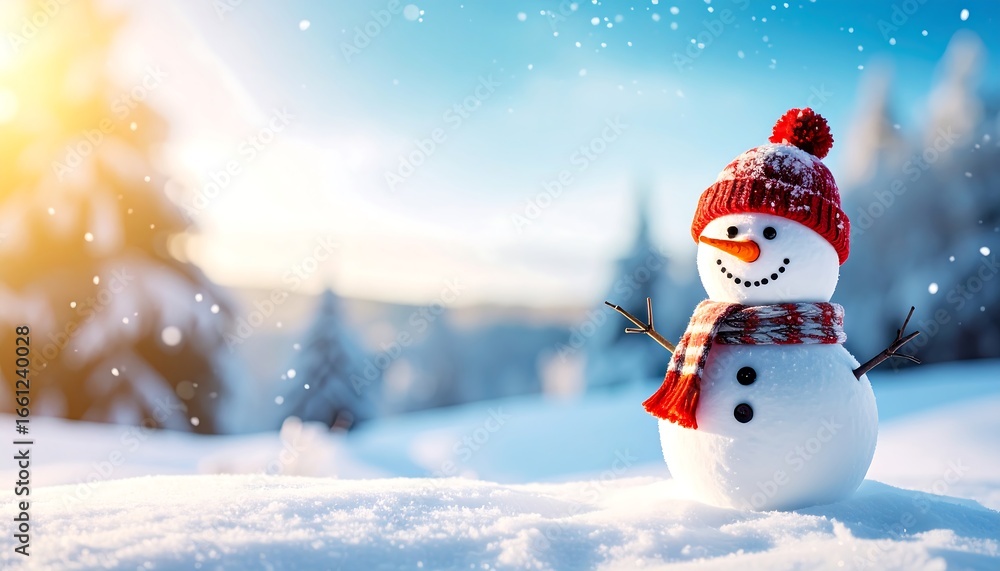 Obraz premium Snowman in snowy landscape