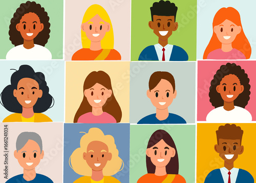 Digital illustration of avatars for online chatroom or remote meeting