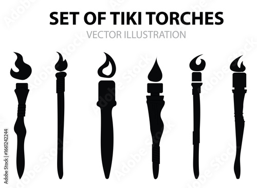 Foto Tike torches burning brightly at night, Flaming Torches with fire royalty vector icon set
