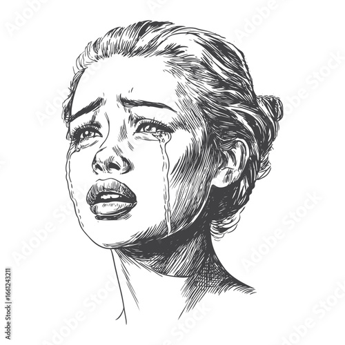 Woman in Distress Crying with Tears Rolling Down Face