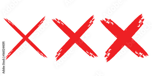 Hand-drawn red cross marker. Grunge red x sign. Check mark icon vector crosses vector illustration.