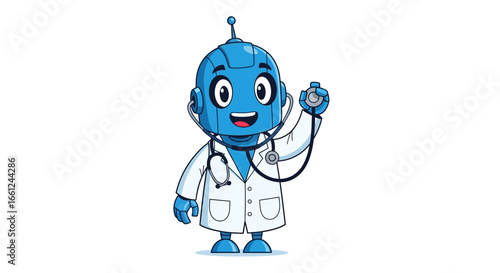 Friendly Robot Doctor with Stethoscope.