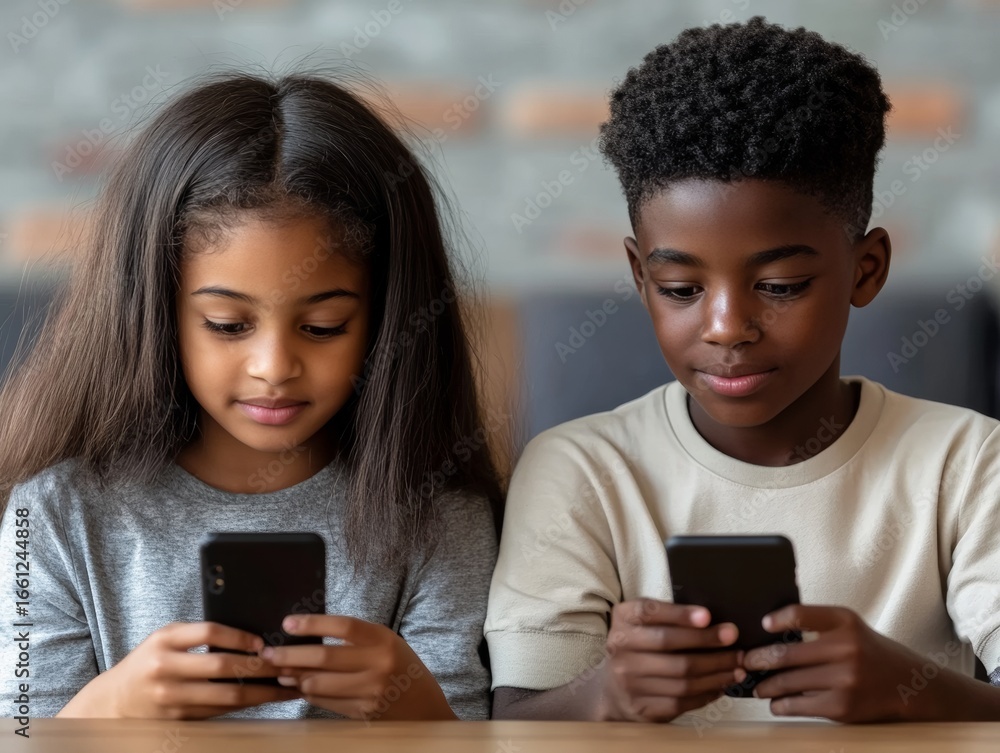 Fototapeta premium selective focus fun conversation about mobile games among children
