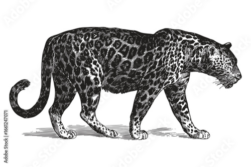 Elegant Leopard Stalking Illustration for Wildlife Art Prints