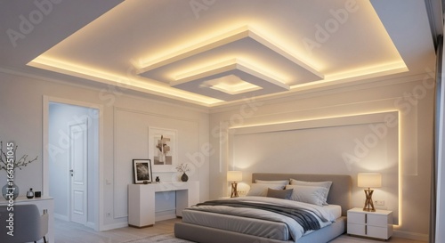 Elegant Simple Ceiling Design for Bedroom with Recessed Lighting
