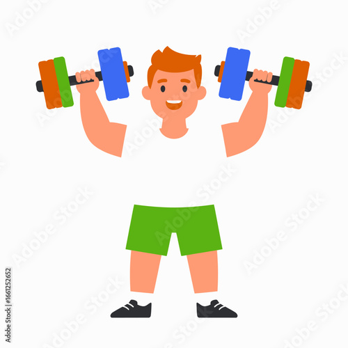 Cartoon Athlete Lifting Dumbbells A Cheerful Illustration of Strength and Fitness
