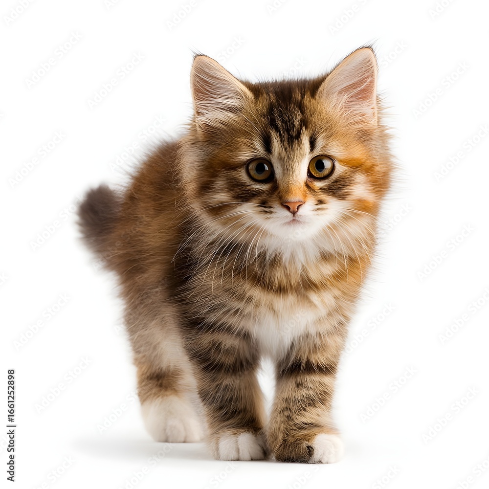 Obraz premium Cute Fluffy Kitten Looking Forward Isolated on White Background