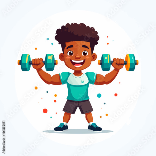 Healthy and Happy Kid Lifting Weights with Joy and Energy