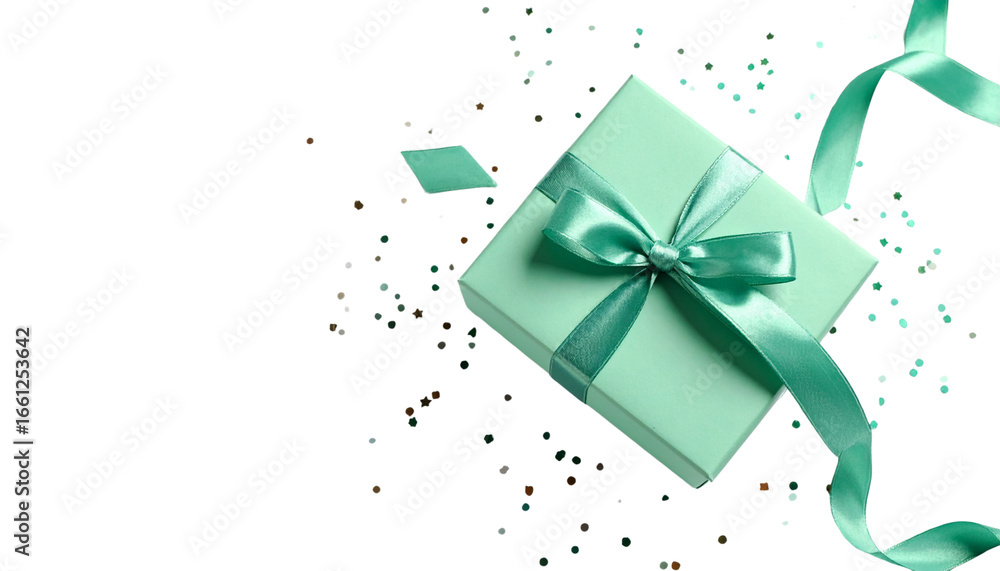Obraz premium Merry Christmas gift box with red bow and gold ribbon isolated on white background