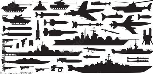 silhouette vector collection of military vehicles ships aircraft and equipment in ai eps jpeg png formats