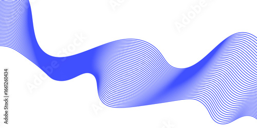 Abstract blue smooth wave on a white background. Dynamic sound wave. Vector illustration.