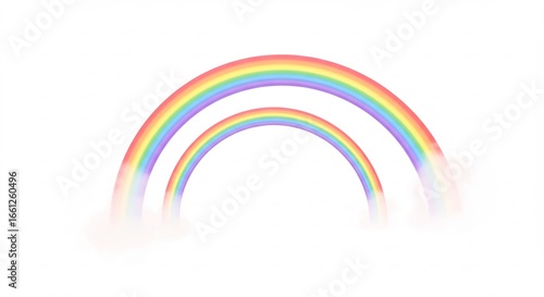 虹色 二重の虹 優しく輝く 水彩画風イラスト. AI Generated
