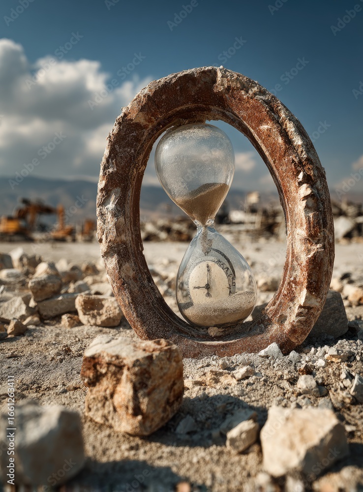 Fototapeta premium Time's passage in a desolate landscape