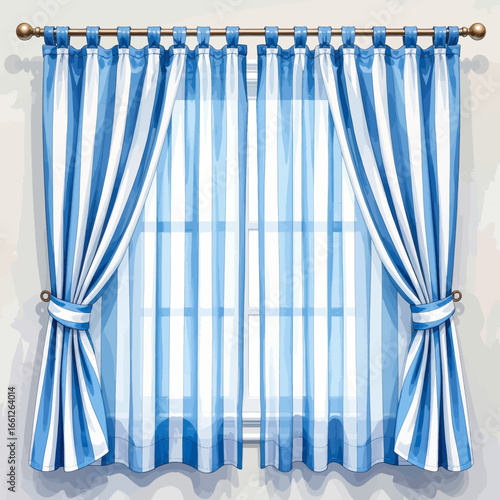 Blue Striped Curtains in Sheer Light, Calm Indoor Setting