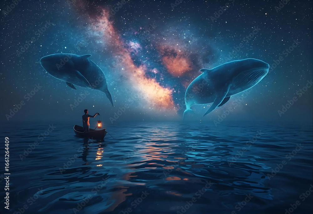 Fototapeta premium Transparent Whale Swimming in the Stars
