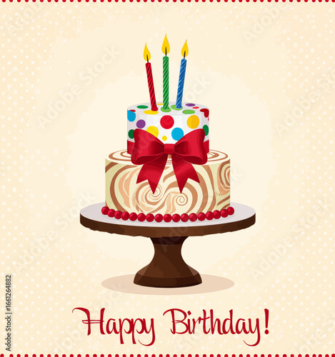 Celebratory Birthday Cake with Candles and Red Bow