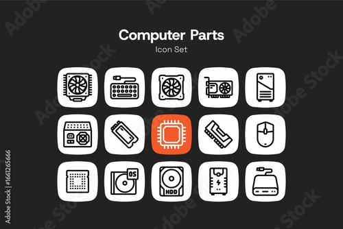 Computer part outline icon design set