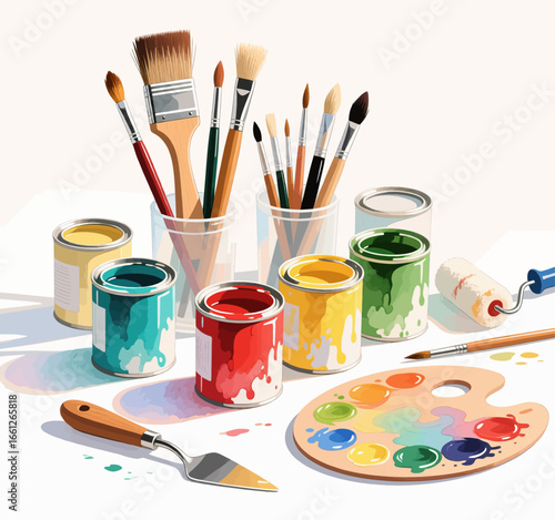 Colorful Art Supplies on White Background