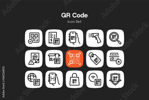 QR code outline icon set