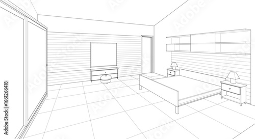 bedroom interior 3d illustration concept