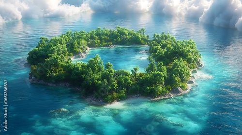 Circular island in turquoise ocean
