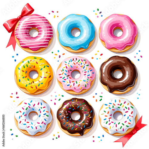 Colorful Donuts with Sprinkles and Icing in a Festive Arrangement