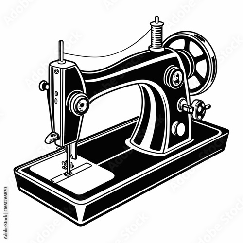 A vector silhouette of a quilting machine