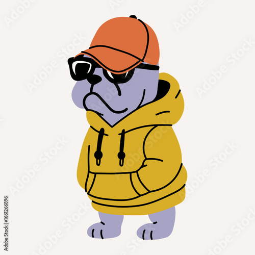 Hipster Dog Character Wearing Cap and Hoodie