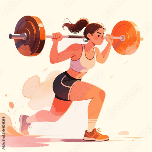 Dynamic Woman Lifting Weights in Gym with Determination