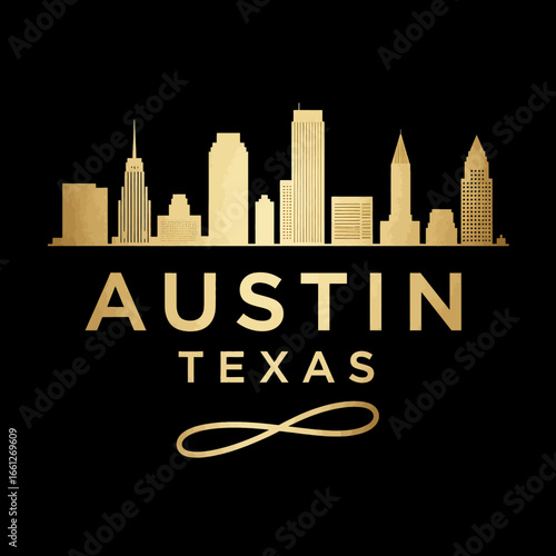 Golden Austin Skyline at Night, Texas Cityscape in Elegant Gold